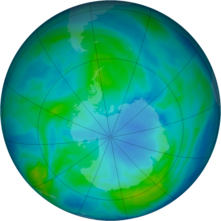 Antarctic ozone map for 14 April 2015